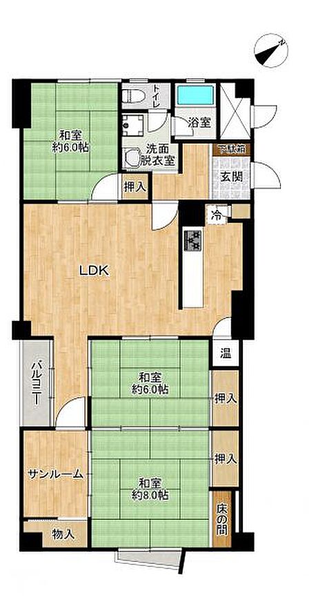 ご家族のプライベート空間の確保も可能。3LDK+サンルームで、ご家族のプライベート空間の確保も可能。