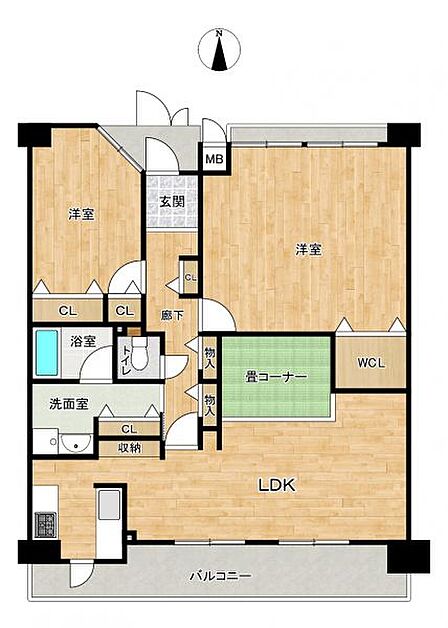 南面バルコニー！収納が充実した2LDKの間取りです♪