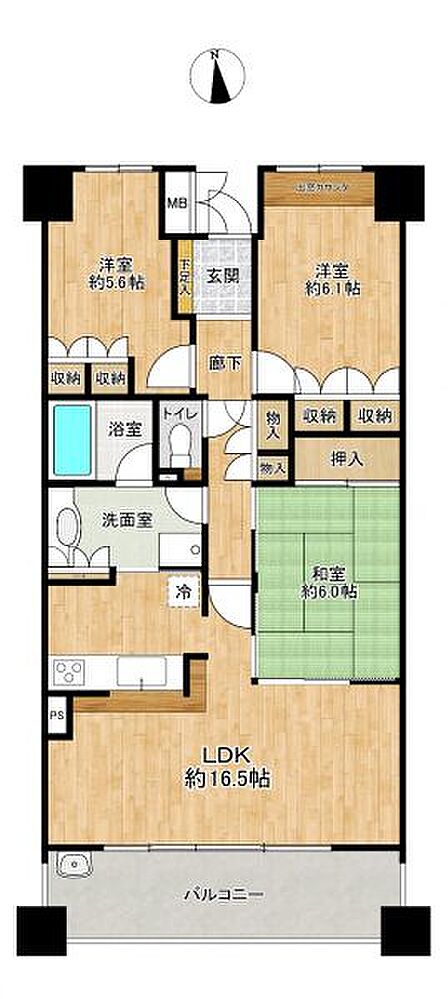 各居室に収納があります。LDKに隣接した和室が使い方さまざまで便利です。