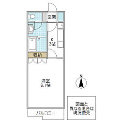 グランティス 1階1Kの間取り