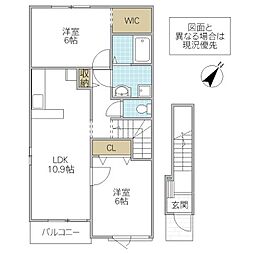 サンエスポアール VI 201号室 2階2LDKの間取り