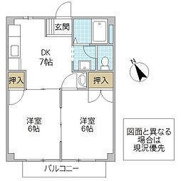 トリムハウスB 2DKの間取図画像