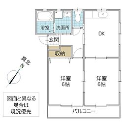 ラメールA 2DKの間取図画像