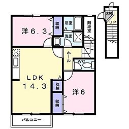 さくらんぼハイツ3 2LDKの間取図画像