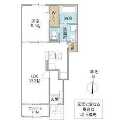北茨城市関南町仁井田アパート 1LDKの間取図画像