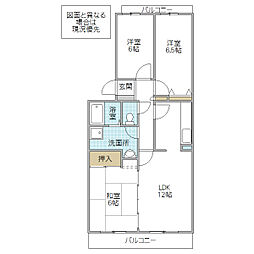 オークパレス弐番館 3LDKの間取図画像