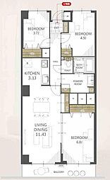 鹿沼公園ハイリビング 3LDKの間取図画像