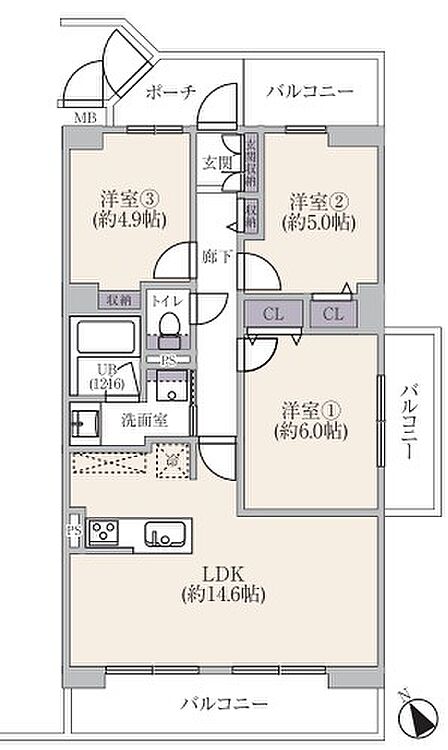 最上階、角部屋の為陽当り、風通し、開放感が嬉しいお部屋です。