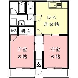 エクセルハイム1 2DKの間取図画像
