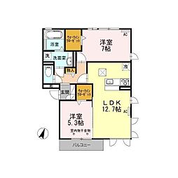 グランドソレイユ 2LDKの間取図画像