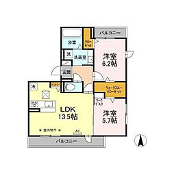 羽島郡岐南町若宮地3丁目アパート 2LDKの間取図画像