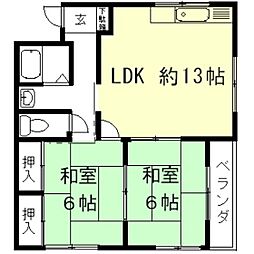 レジデンスみその 2LDKの間取図画像
