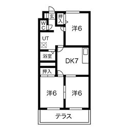 パークハイツ北洞E 3DKの間取図画像