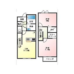 Jumeaux RH A 2LDKの間取図画像