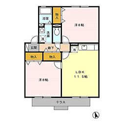 サニーコート仙古A 2LDKの間取図画像