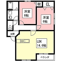 マスキャン尾花A棟 2LDKの間取図画像