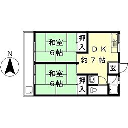 コーポ若草 2DKの間取図画像