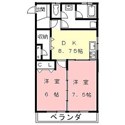 今嶺ビル 2DKの間取図画像