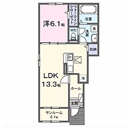 各務原市那加前洞新町3丁目アパート 1LDKの間取図画像