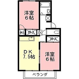 プレジール今嶺B 2DKの間取図画像