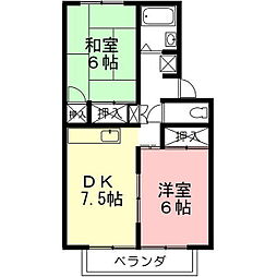 プレジール今嶺B 2DKの間取図画像