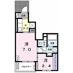 ブロッサム2 1Kの間取図画像