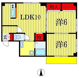 千葉イーストセブン 3階2LDKの間取り