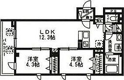 ラ・パートメント千葉 4階2LDKの間取り