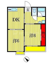 コーポ黒砂台 2DKの間取図画像