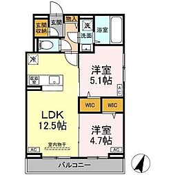 D-ROOM末広I B 2LDKの間取図画像
