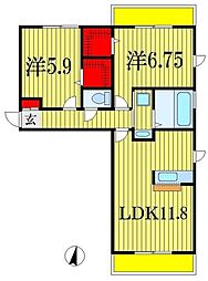 ルシェリア一番館 2LDKの間取図画像