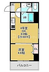 ニュートリノ要 1DKの間取図画像