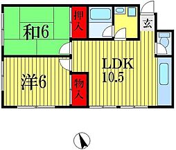 サンウイング稲荷町 2LDKの間取図画像