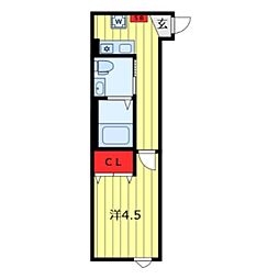 ジュネ谷中 2階1Kの間取り