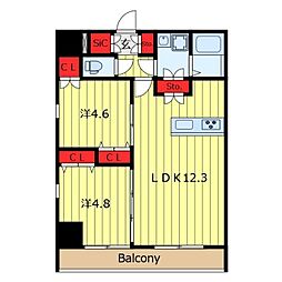 ROXIS日暮里 2LDKの間取図画像