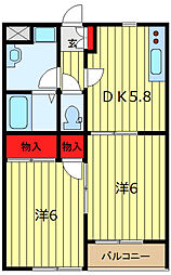 ヴィレッジ白山 2DKの間取図画像