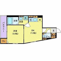 LeafVillage新宿若松 1DKの間取図画像