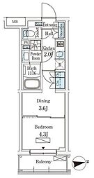 若葉ビューアパートメント 1DKの間取図画像