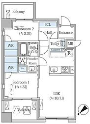 グランジット月島東京ベイ 2LDKの間取図画像