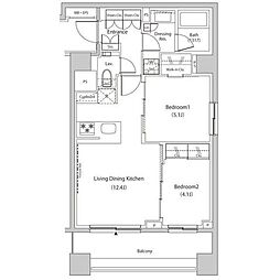 ザ・パークハビオ目黒プレイス 2LDKの間取図画像