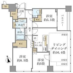 白金ザ・スカイ東棟 3LDKの間取図画像