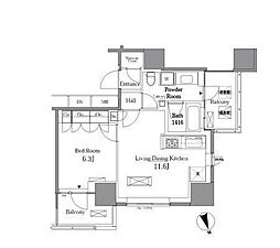レジディアタワー目黒不動前 1LDKの間取図画像