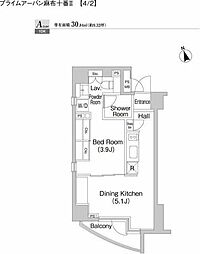 プライムアーバン麻布十番2 1DKの間取図画像