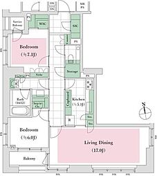 アトラス麻布台 2LDKの間取図画像