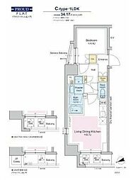 プラウドフラット虎ノ門 1LDKの間取図画像