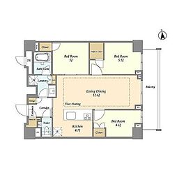 オアーゼ新宿市谷薬王寺 3LDKの間取図画像