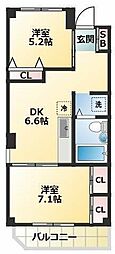 仙台坂アルカディア 2DKの間取図画像