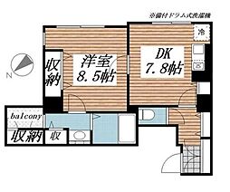 メドン・ド・ヴィレ日本橋茅場町 1DKの間取図画像