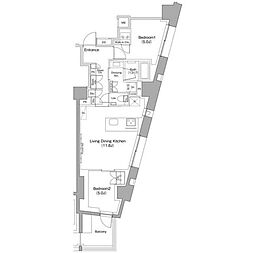 ザ・パークハビオ目黒桜邸 2LDKの間取図画像