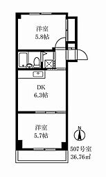 仙台坂アルカディア 2DKの間取図画像
